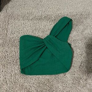 Green Cropped One-Shoulder Top